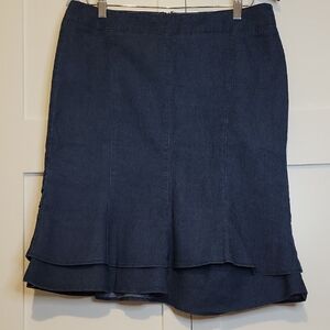 Larry Levine Navy Tiered A-Line Denim Skirt